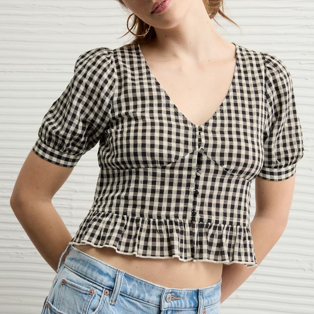 AE V-Neck Puff Sleeve Corset Shirt